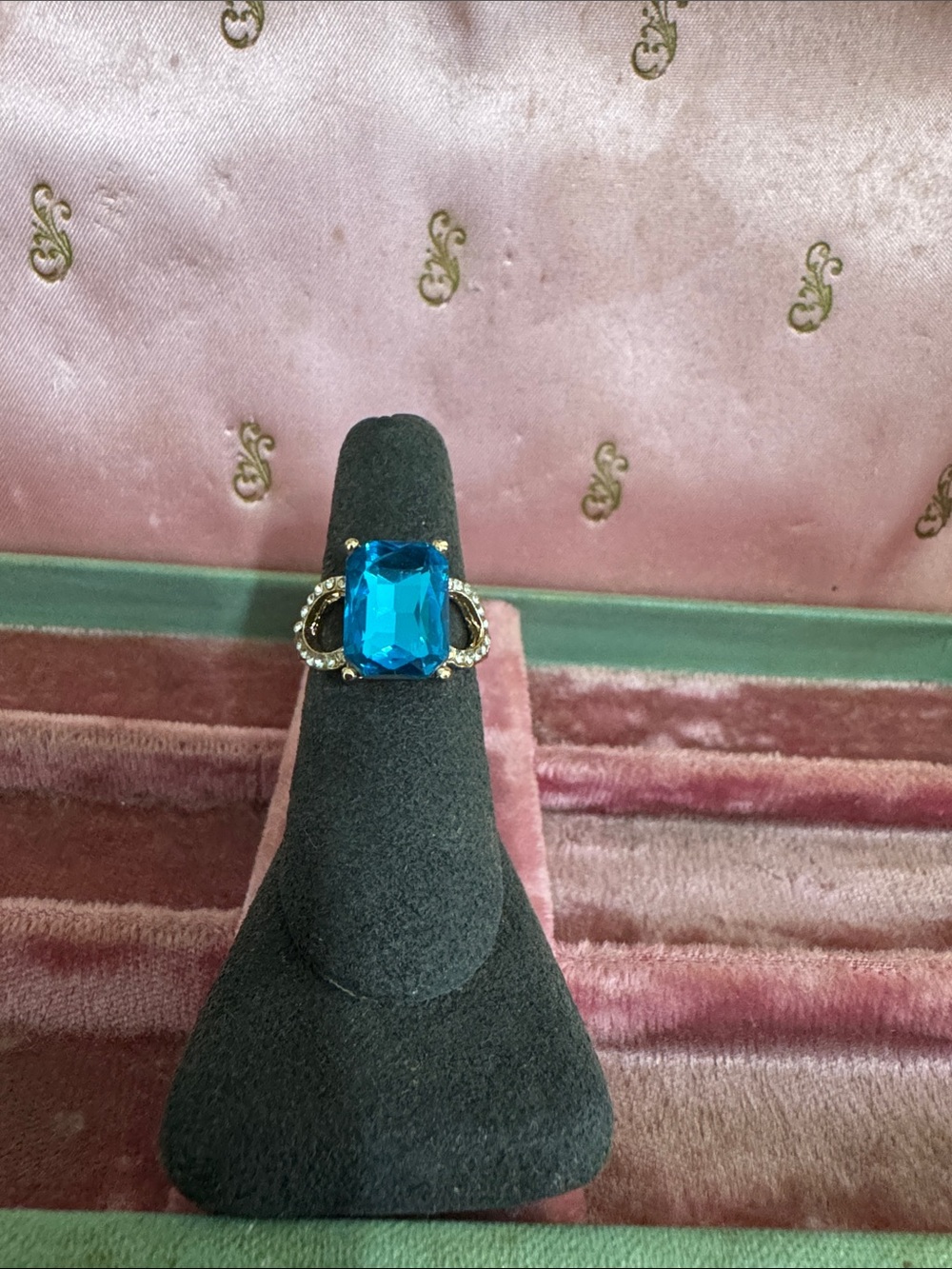 Gold-Tone Blue Glass Emerald-Cut Ring - Women's Jewelry size 7.5
